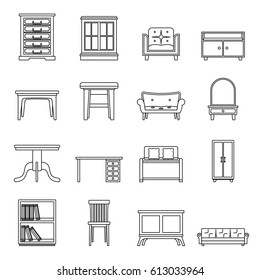 Set flat black line office and house furniture. Elements for furniture design, infographics, labels, advertising and web sites.