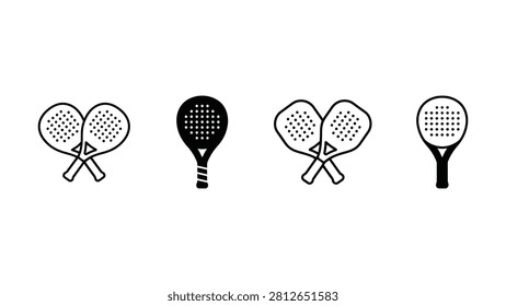 Set of flat black paddle tennis racket icons for sports