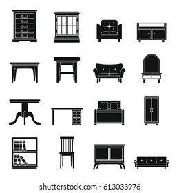 Set flat black silhouette office and house furniture. Elements for furniture design, infographics, labels, advertising and web sites.