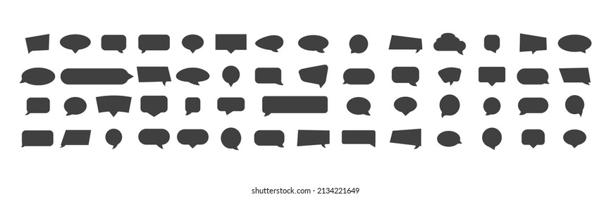 Set of flat black speech bubbles isolated on white background. silhouette icon. Geometric shapes black silhouette icon set. Web symbol, chat communication sign.