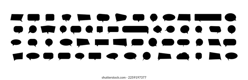 Set of flat black speech bubbles isolated on white background. silhouette icon. Geometric shapes black silhouette icon set. Web symbol, chat communication sign