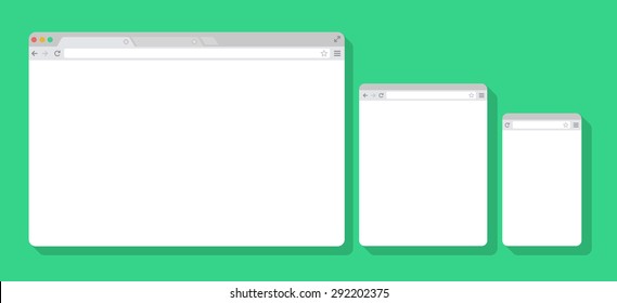 Set of Flat blank browser windows for different devices. Vector. Computer, tablet, phone sizes.