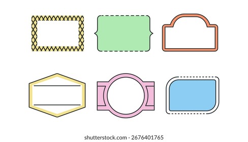 Set of flat blank geometric labels in various shapes and colors