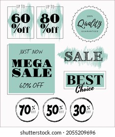 Set of flat blue design sale stickers. Vector illustrations for online shopping, product promotions, website and mobile website badges, ads, print material