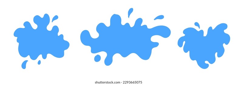 Fijar salpicaduras y manchas de leche azul plana. Formas vectoriales aisladas sobre fondo blanco para logotipo, icono, diseño de producto, publicidad, impresión de camisetas