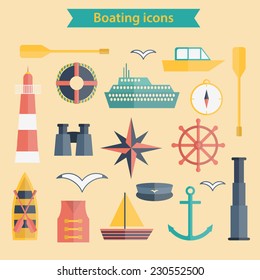 Set of flat boating icons for your design