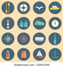 Set of flat boating icons for your design