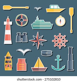 Set of  flat boating stickers for your design