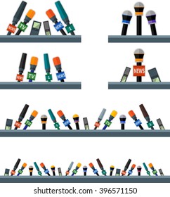 Set of flat border with microphones and dictaphones. Eps 10