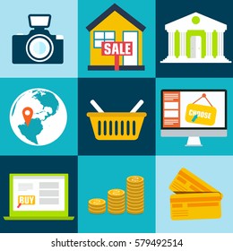 set flat business commerce icons.