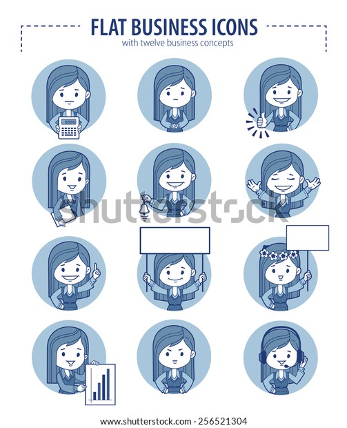 set flat business icons businesswomen vector stock vector character relationship chart maker