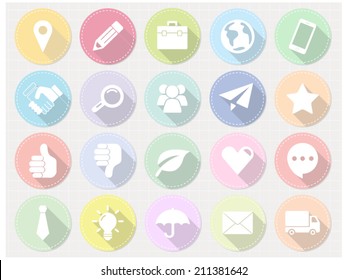 set of flat business icons with long shadow