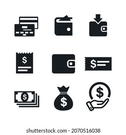 Set flat business icons, money signs stock vector