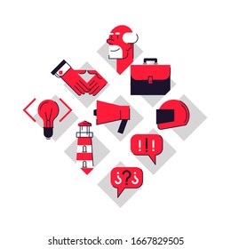 Set of flat business icons and symbols for webpage, presentation and print
