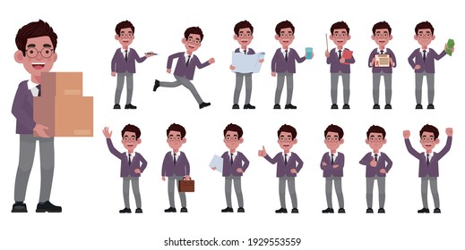 Set of flat business people with different poses