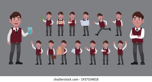 Set of flat business people with different poses