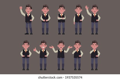 Set of flat business people with different emotions