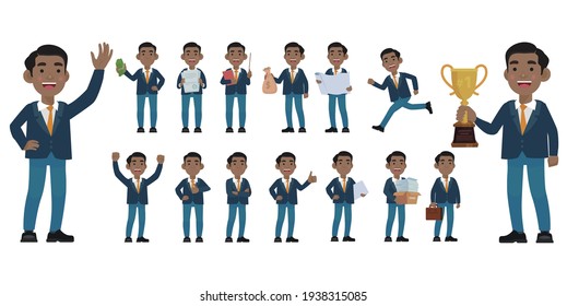 Set of flat business people with different poses