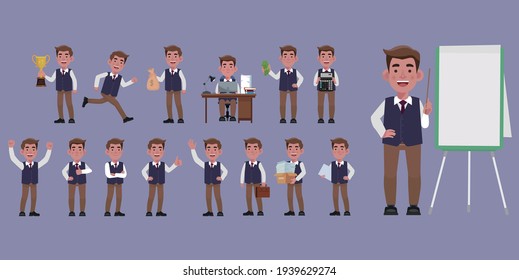 Set of flat business people with different poses