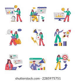Conjunto de ilustraciones de planeamiento empresarial plano 

