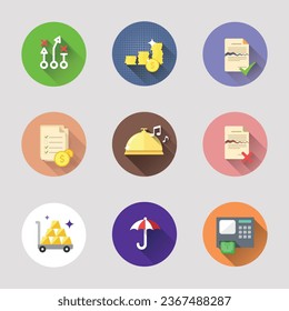 Conjunto de iconos, documentos, icono del paraguas, icono de la estrategia de negocio plana