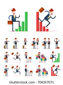 Set of Flat Businessman and Businesswoman White Background. Isolated Flat Vector Illustration