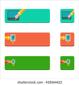 Set of flat buttons with people paying concepts.