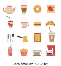 set of flat cafe design elements