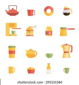set of flat cafe design elements