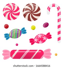Set of flat candy sweets. Vector illustration