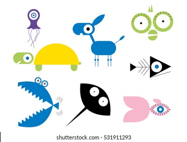 Set flat cartoon animals.
Vector for design packaging, textiles, souvenirs, printing, ornaments