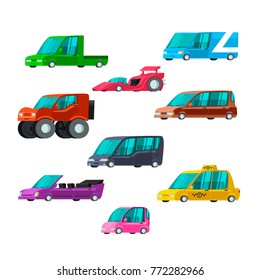 set of flat cartoon cars