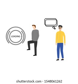 Set of flat cartoon character isolated with man and speech bubble, man and loading sign.