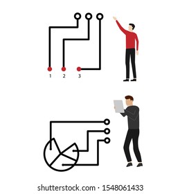 Set of flat cartoon character isolated with men and financial charts.