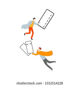 Set of flat cartoon character isolated with two people and a ticket.