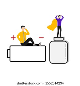Set of flat cartoon character isolated with man and battery, man and bank.