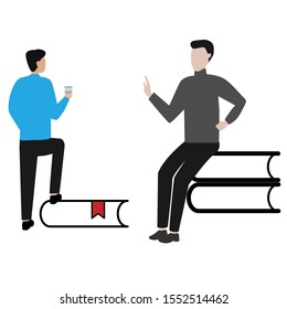 Set of flat cartoon character isolated with man and book.