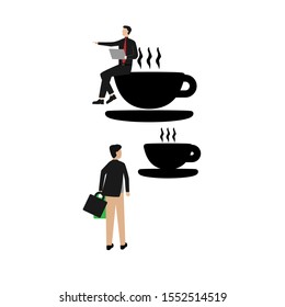 Set of flat cartoon character isolated with man and cup of coffee.