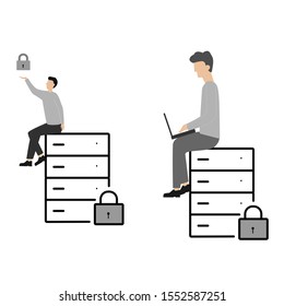 Set of flat cartoon character isolated with man and server.