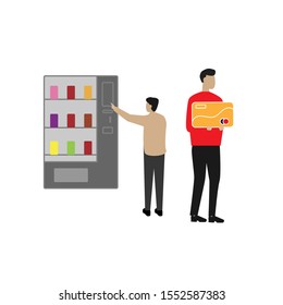 Set of flat cartoon character isolated with man with vending machine, man and bank card