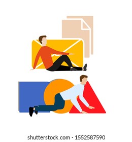 Set of flat cartoon character isolated with man and mail, man and figures