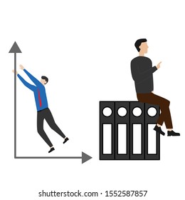 Set of flat cartoon character isolated with man and folders, man and arrows