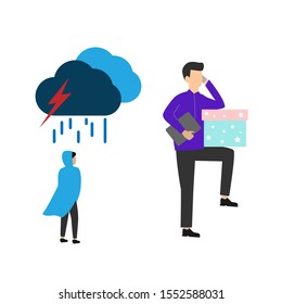 Set of flat cartoon character isolated with man and clouds with zipper, man and gift box.