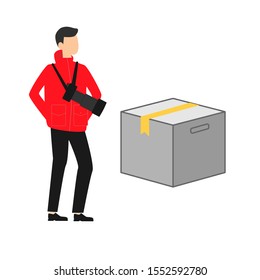 Set of flat cartoon character isolated with man with camera and box.