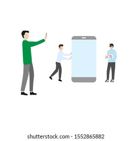 Set of flat cartoon character isolated with people and smartphone.