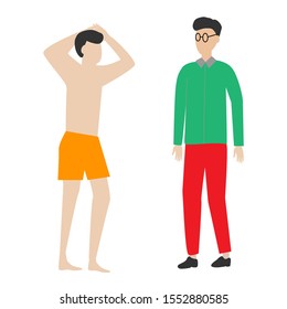 Set of flat cartoon character isolated with two people.
