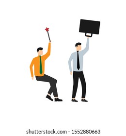 Set of flat cartoon character isolated with man with magic wand, man with a suitcase.