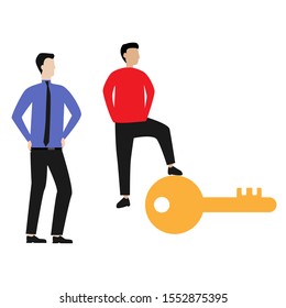 Set of flat cartoon character with man stands, man and key