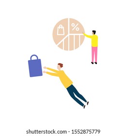 Set of flat cartoon character with man and graph, man and bag