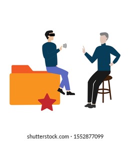 Set of flat cartoon character with  man sitting on a favorites folder, man sitting on a nastule